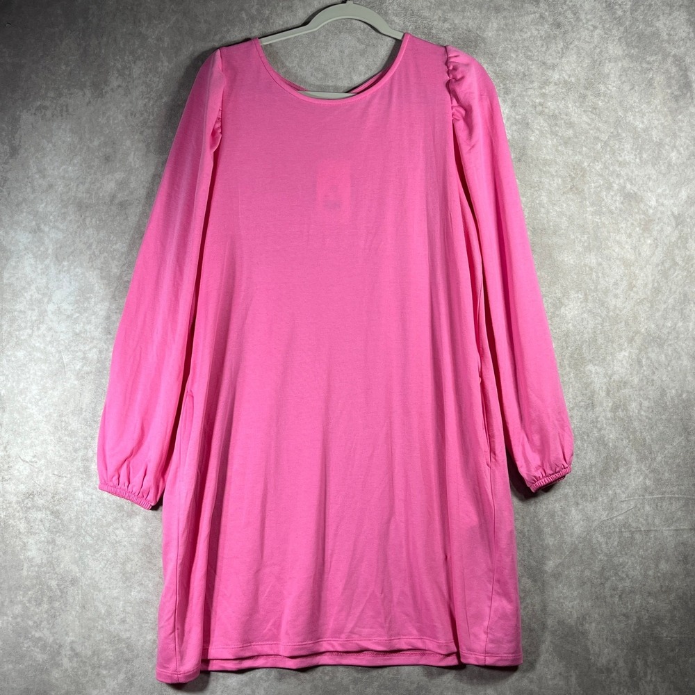 Crown & Ivy Shift Dress‎ Womens Size XL Pink Knee Length Long Sleeve Pockets NWT
